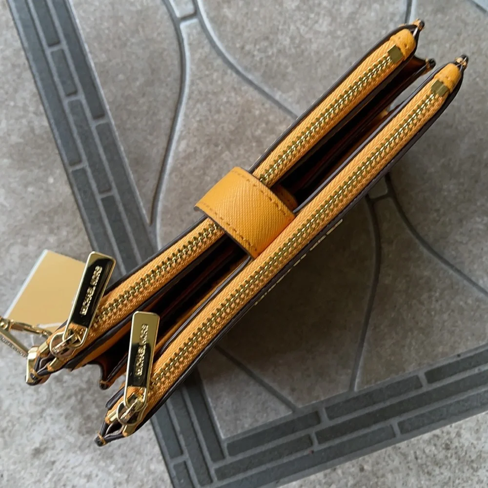 Michael Kors Jet Set Travel Marigold Double Zip Wristlet Leather